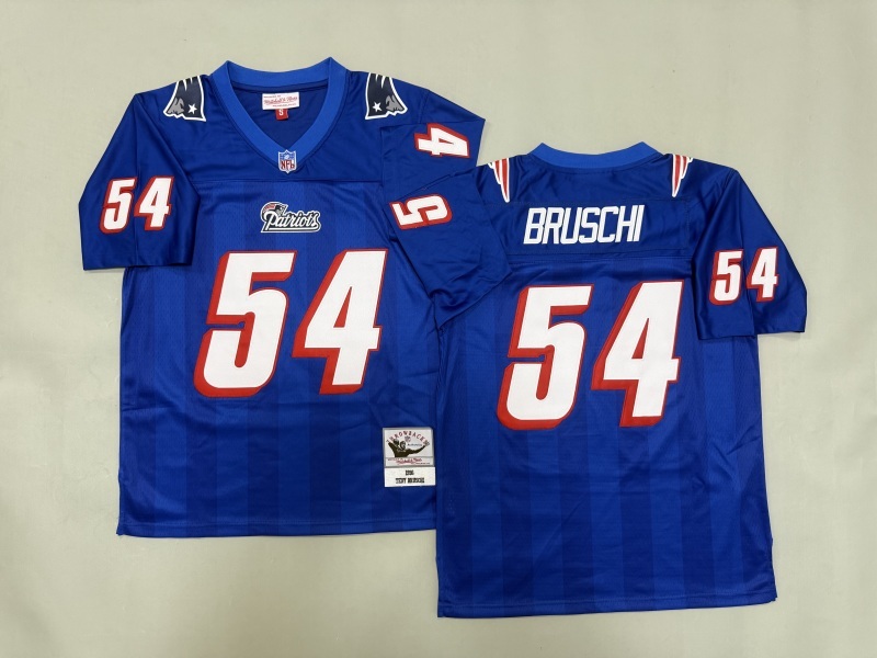 Men 2025 New England Patriots 54 Bruschi Blue Throwback Limited NFL Jersey style 002